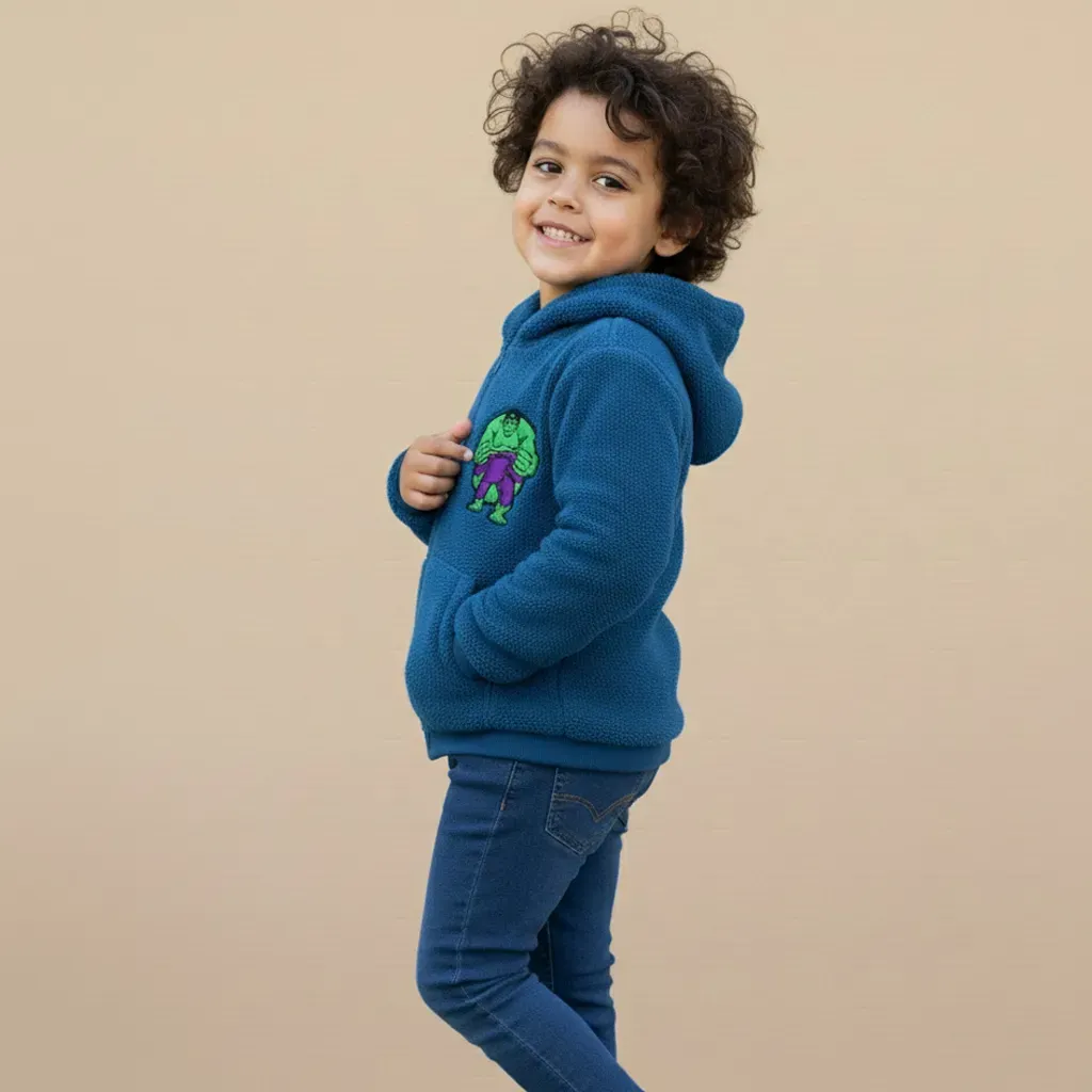Kids' lightweight zip up hooded fur jacket