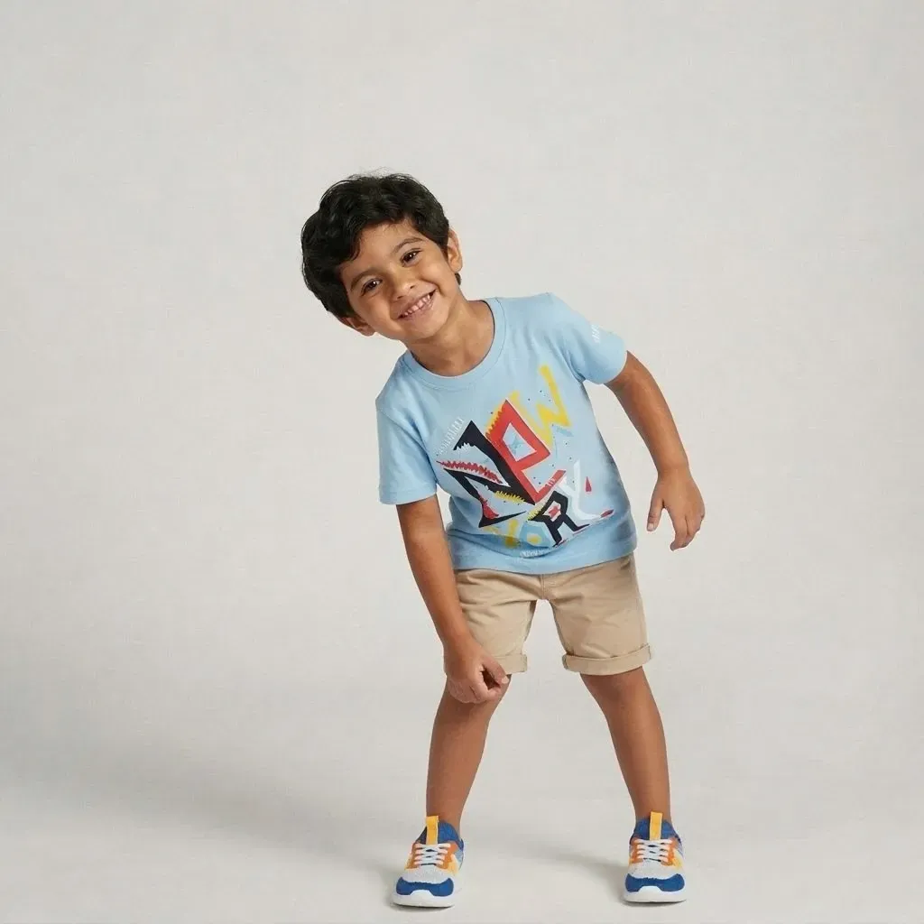 Boys Sky Blue “New York” summer cotton T-Shirt