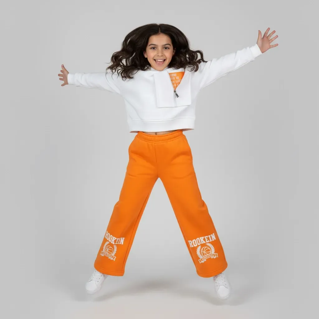 Girls' Winter Casual Set  White Front-Pocket Hoodie & WideLeg Pants