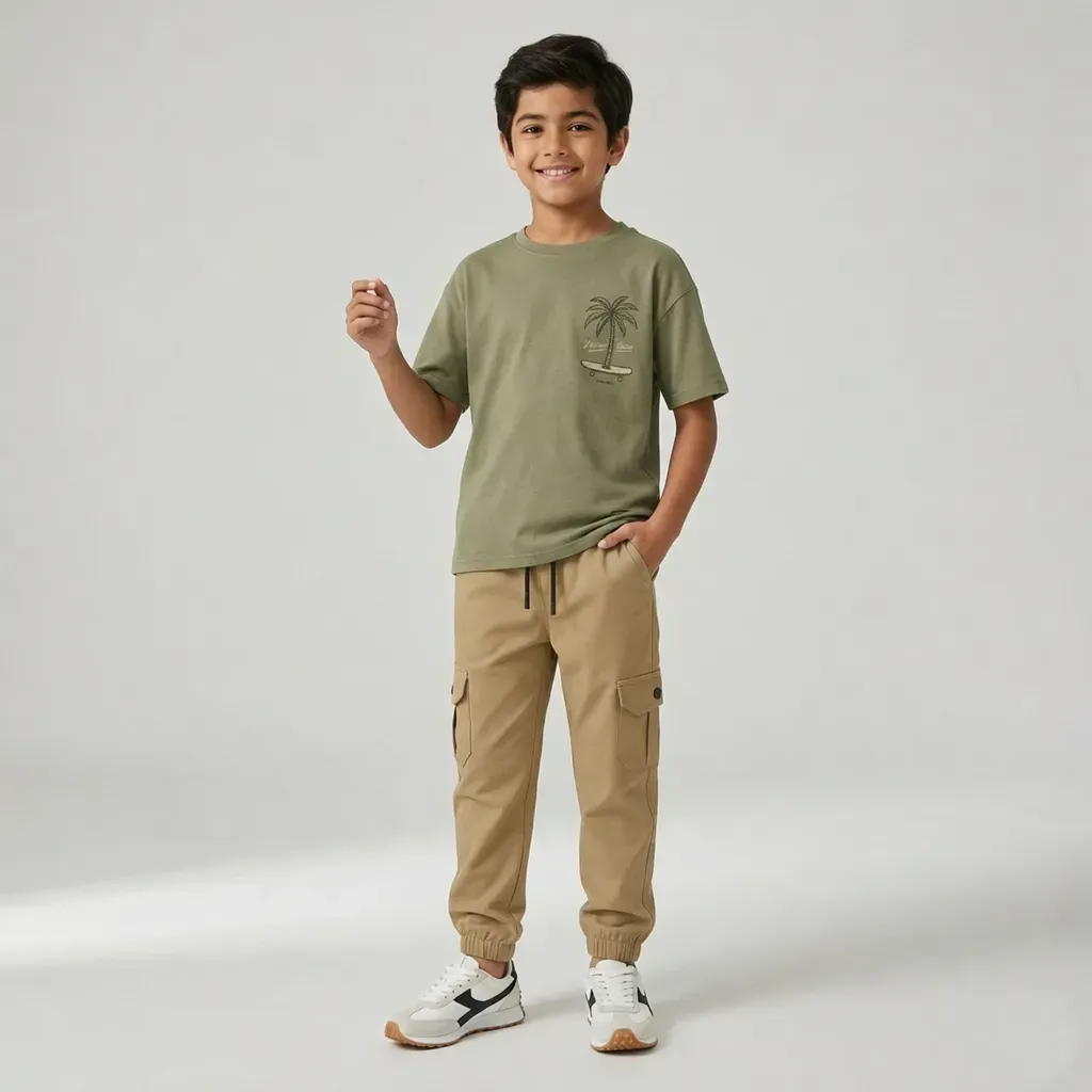 Gabardine pants for Boys baggy design color Coffee
