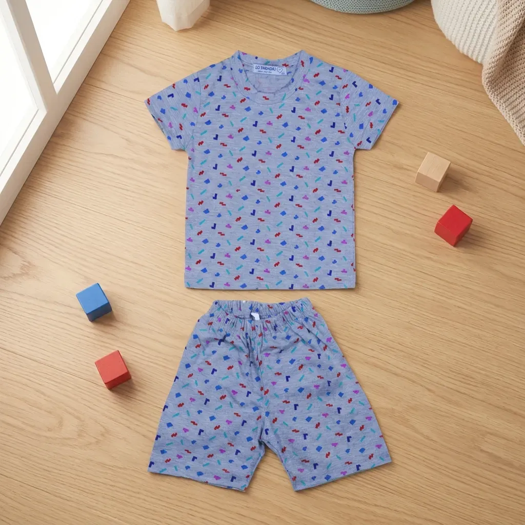 Kids’ summer pajama set cotton T-Shirt & Shorts – Grey