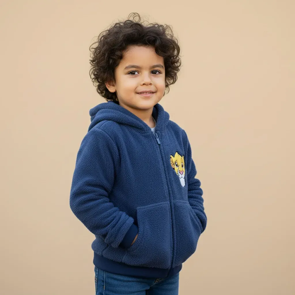 Kids' lightweight zip up hooded fur jacket