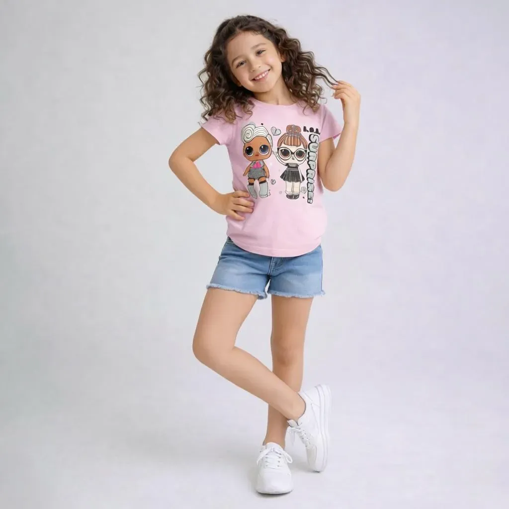 Girls' slim fit cotton chort sleeve T-Shirt – Pink