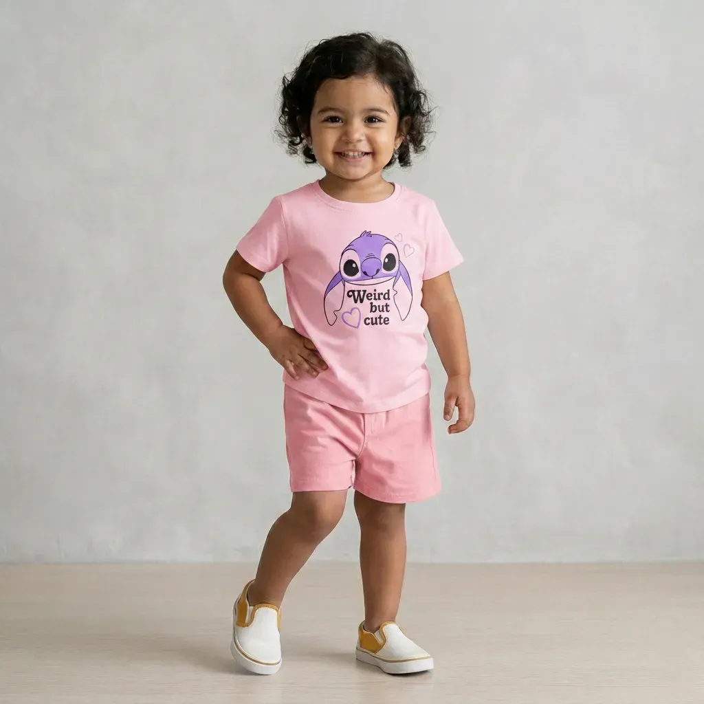 Girls’ summer cotton pajama Stitch Pink