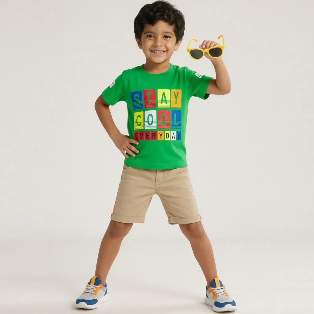 Boys’ Green “Stay Cool” summer cotton T-Shirt