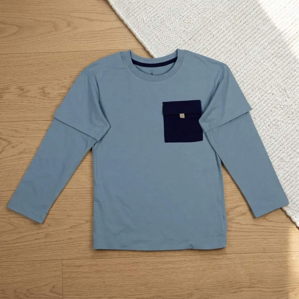 Boys' solid pocket long-sleeve imported t-shirt