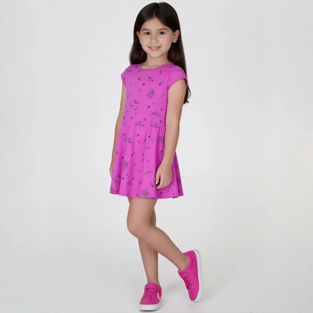 Dress Fuchsia Graphic Print | Casual Kids' Dress