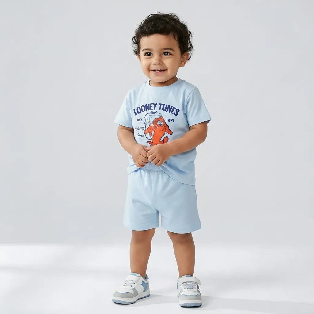 Kids summer cotton pajamas Baby Blue Looney Tunes set
