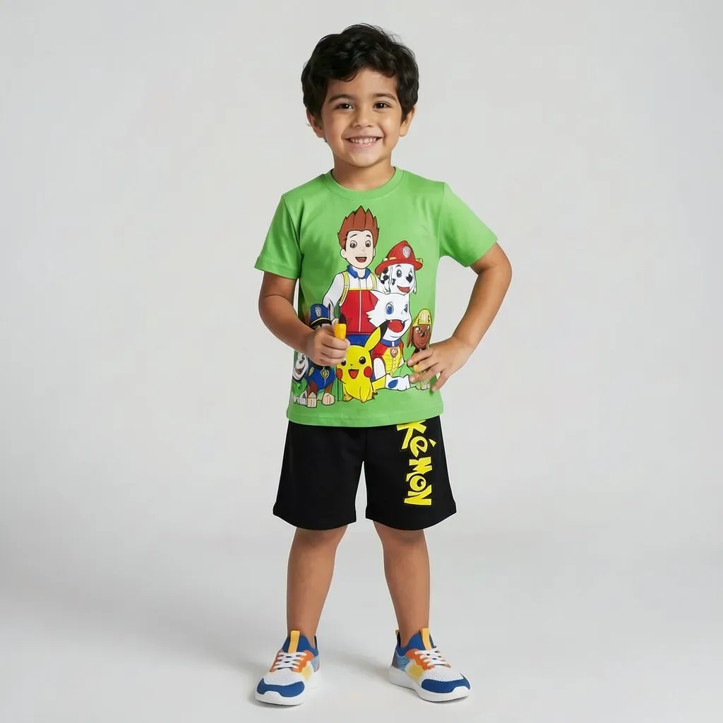 Boys summer cotton pajamas  Pokemon T-Shirt & Shorts Cotton green