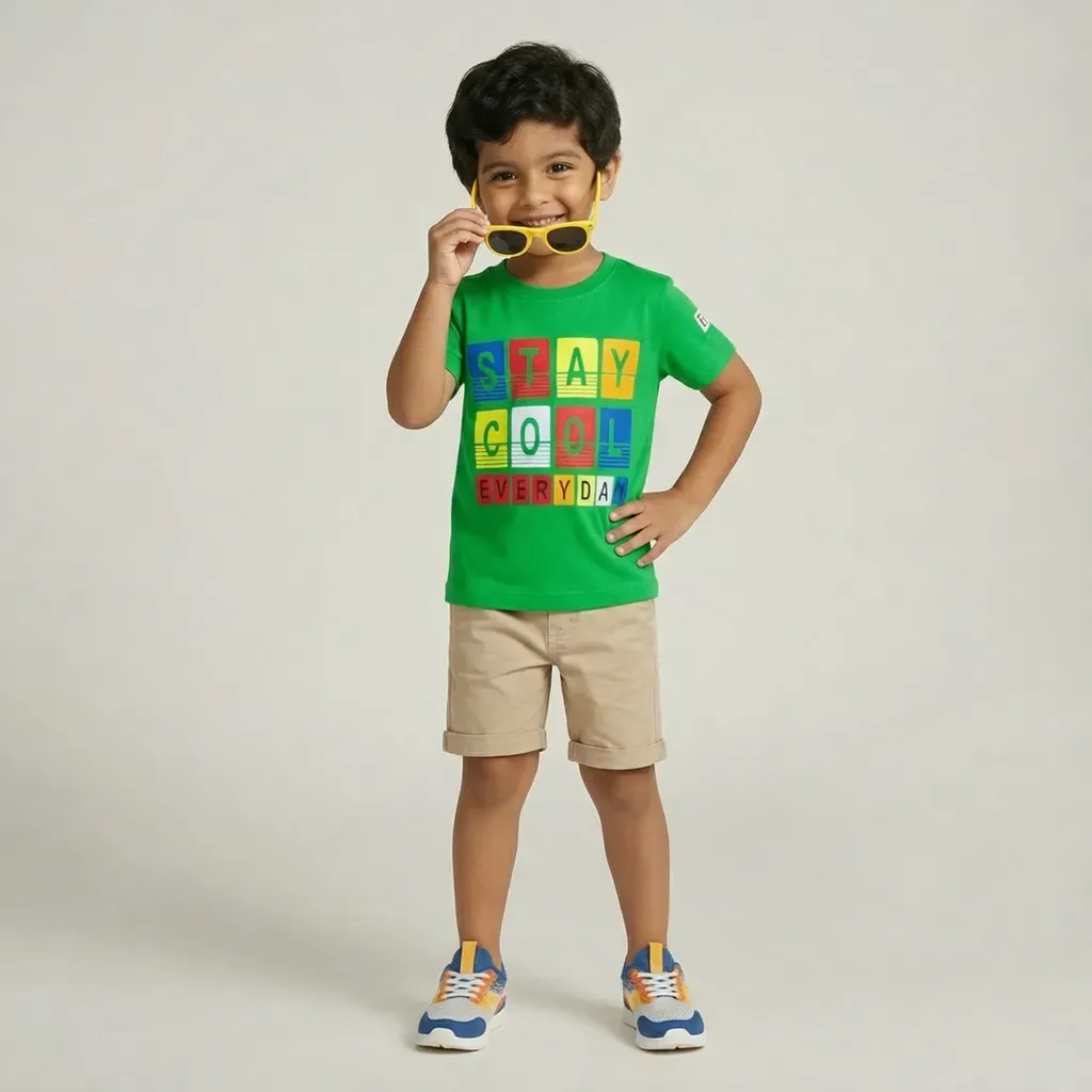Boys’ Green “Stay Cool” summer cotton T-Shirt