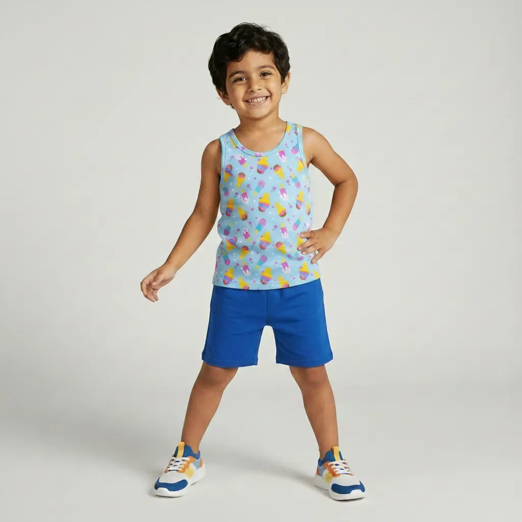 Kids summer home set sleeveless top & shorts with Ice Cream print
