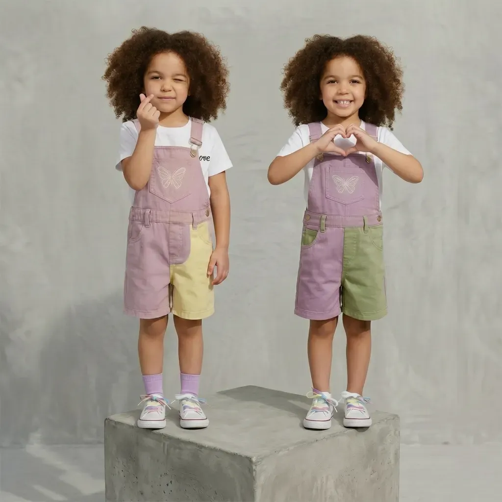 Girls’ Two-Piece Set Purple short jeans Overall & Cotton White T-Shirt