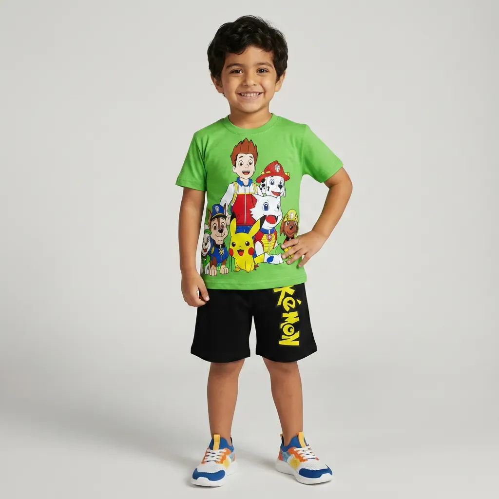 Boys summer cotton pajamas  Pokemon T-Shirt & Shorts Cotton green