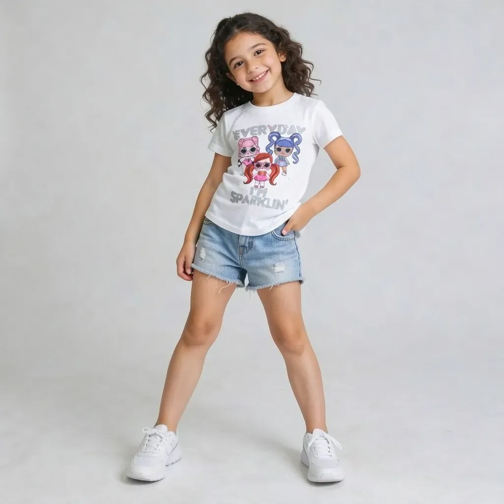 Girl summer slim fit Sparkle White T-Shirt