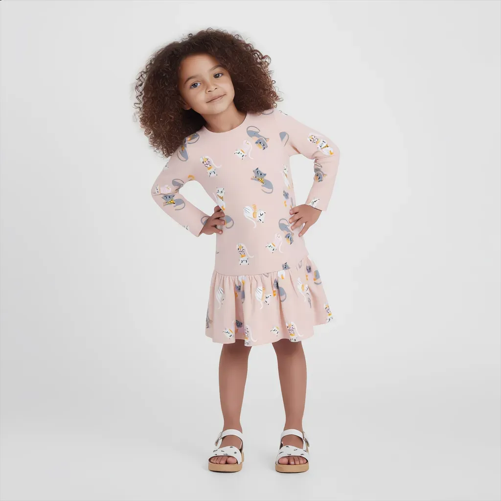 Long-Sleeve Pink Winter Dress - Imported