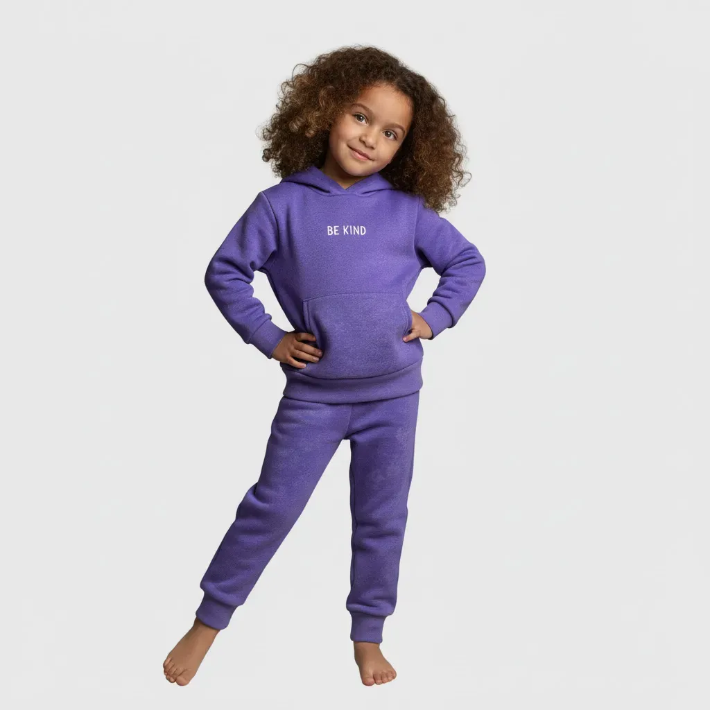 Girls' Simple Fleece-Lined Winter Pajama Set