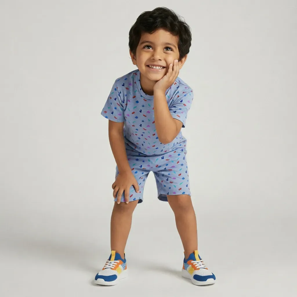 Kids’ summer pajama set cotton T-Shirt & Shorts – Grey