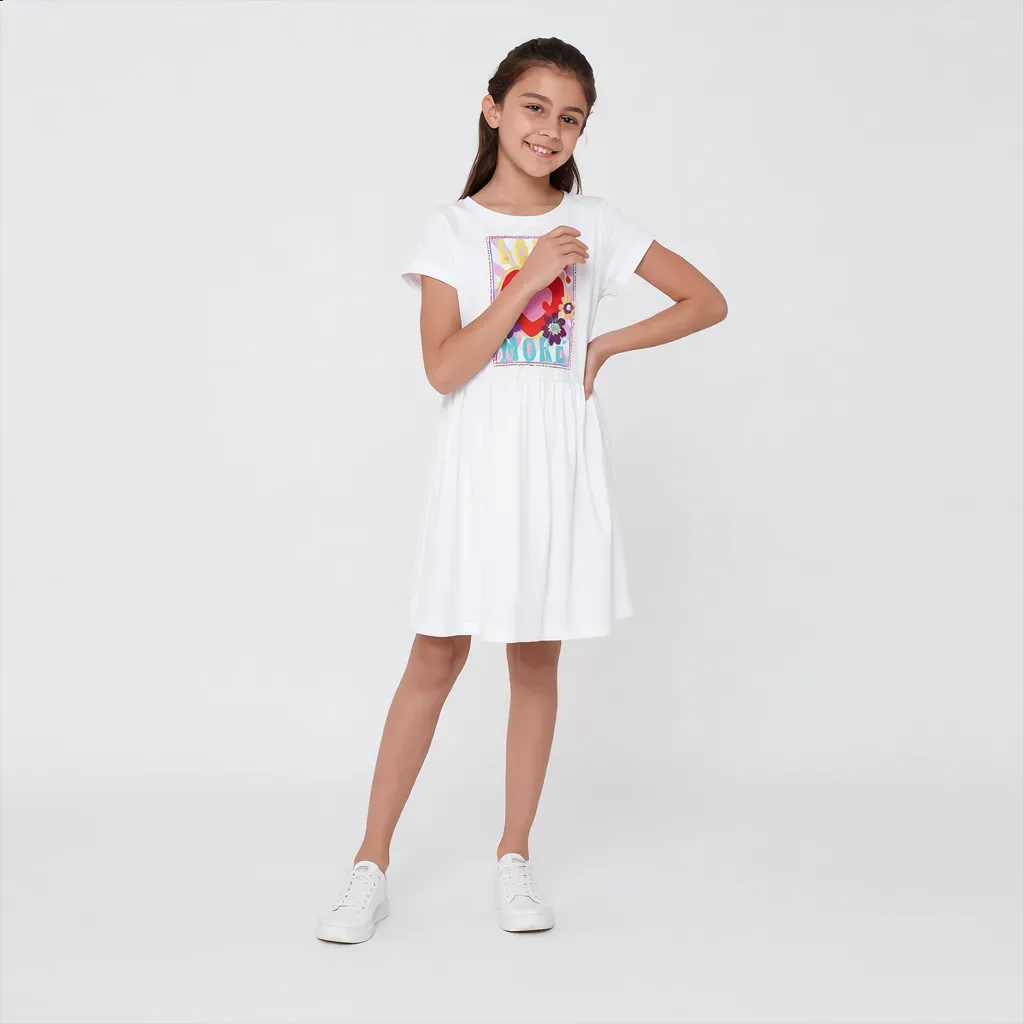 White Summer Love Print Dress - Imported