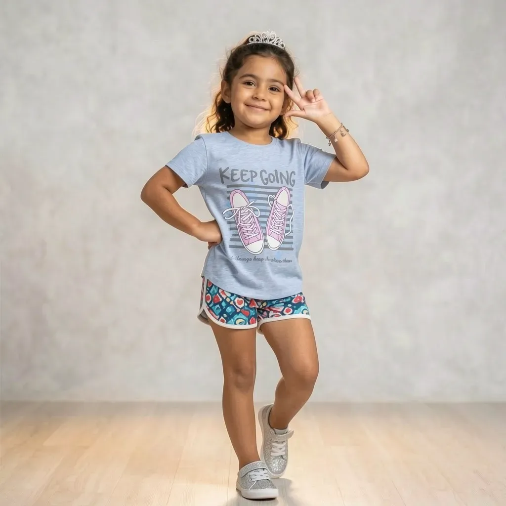 Girls summer cotton  slim fit T Shirt  Grey