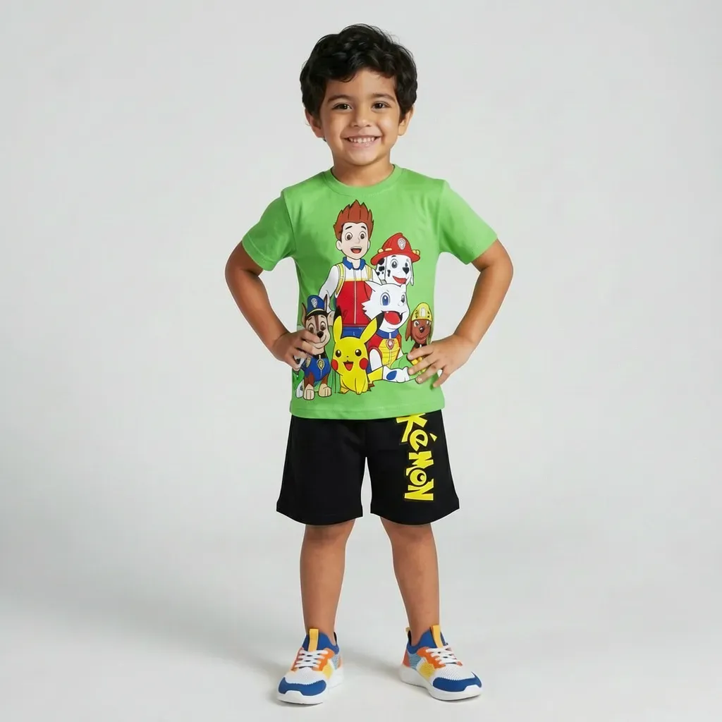 Boys summer cotton pajamas  Pokemon T-Shirt & Shorts Cotton green