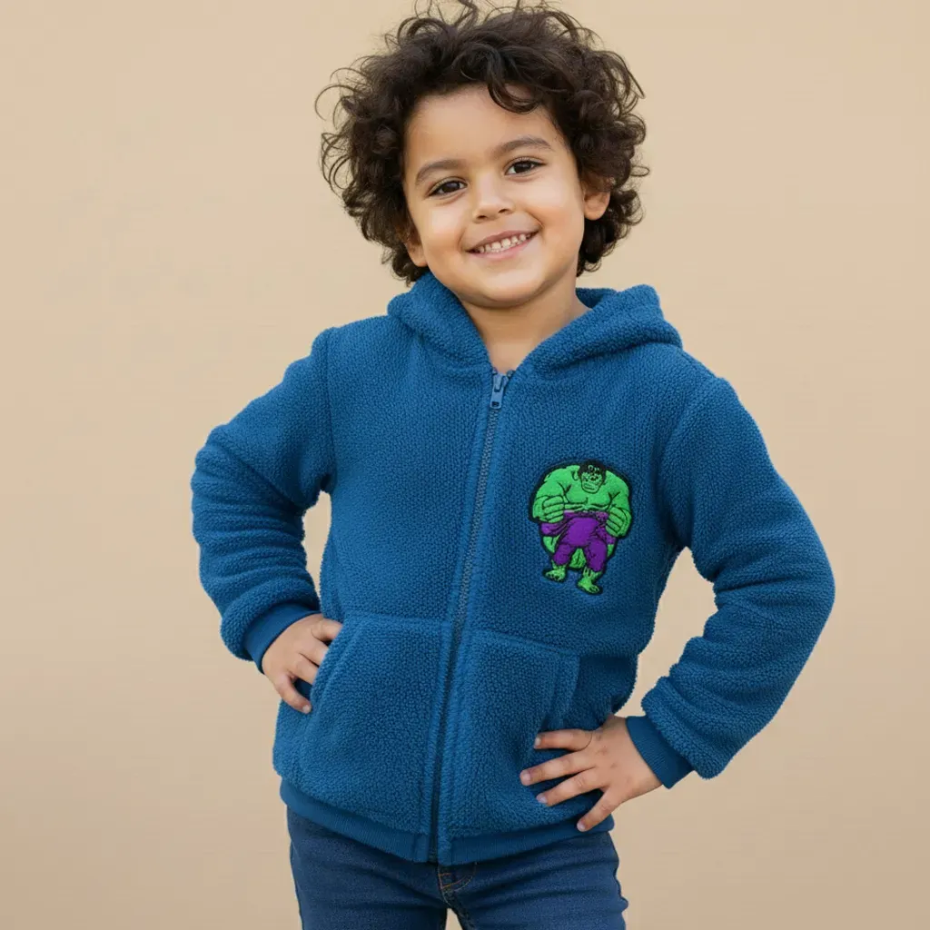 Kids' lightweight zip up hooded fur jacket