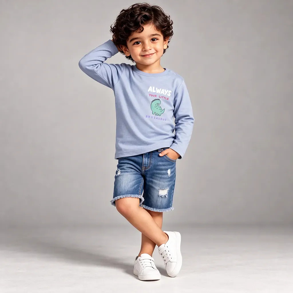 Imported baby boy dinosaur winter t-shirt
