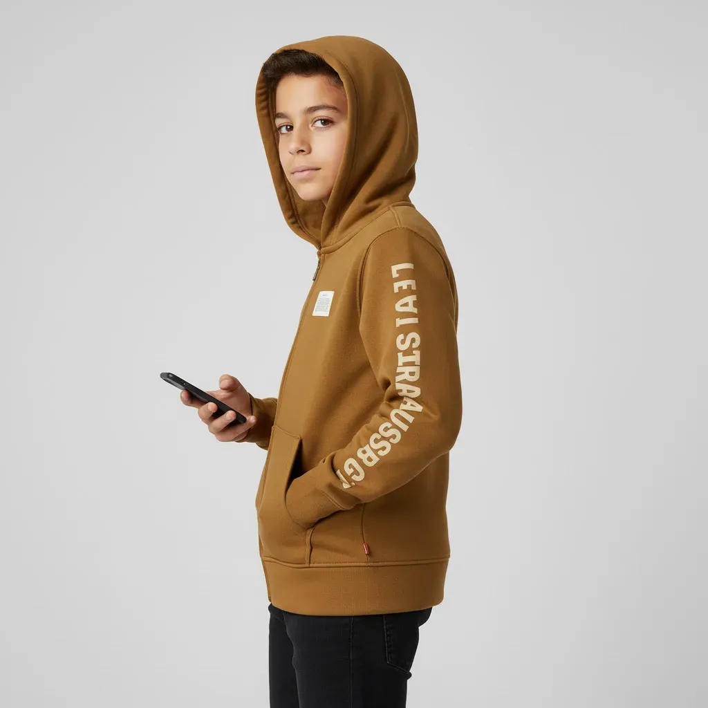 Boys Zip Up Hoodie Camel Brown Casual Sweatshirt