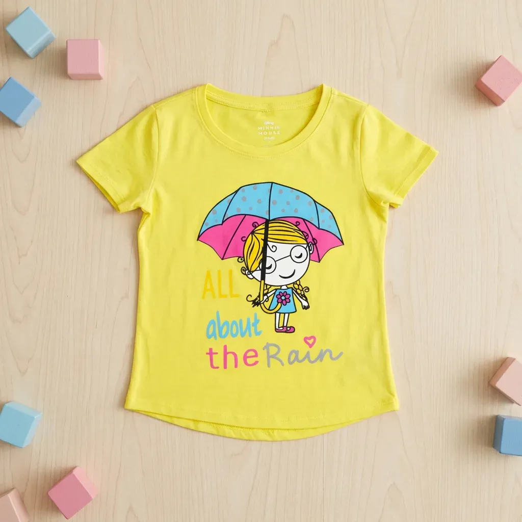 Girls summer cotton short sleeve T Shirt  Yellow