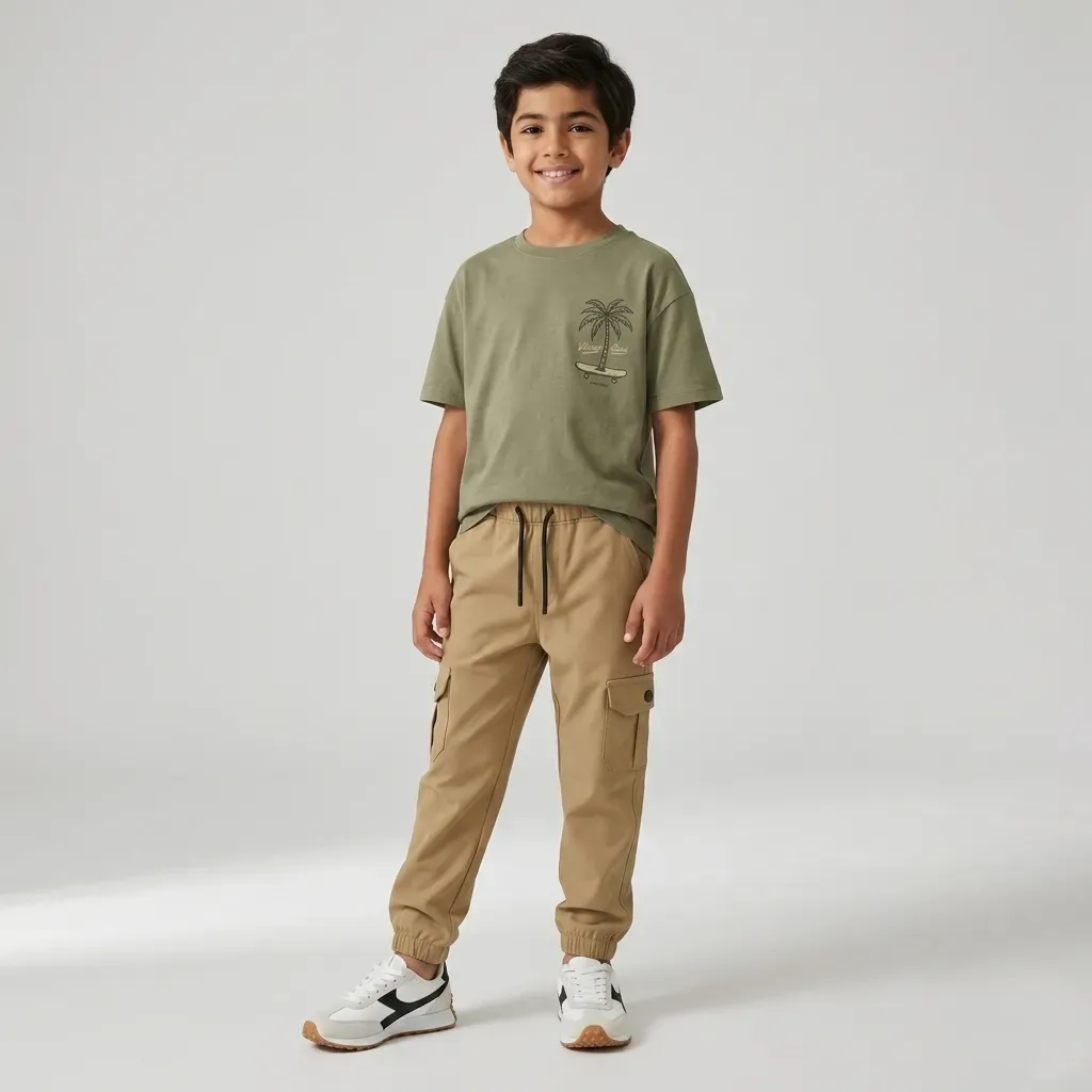 Boys Baggy Gabardine Pants in Coffee Brown