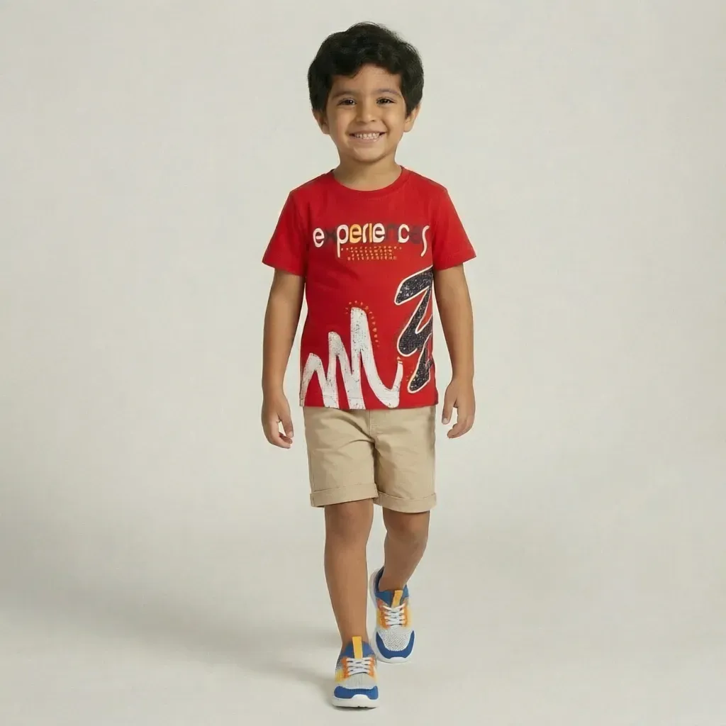 Boys Experience design summer cotton T-Shirt Red color