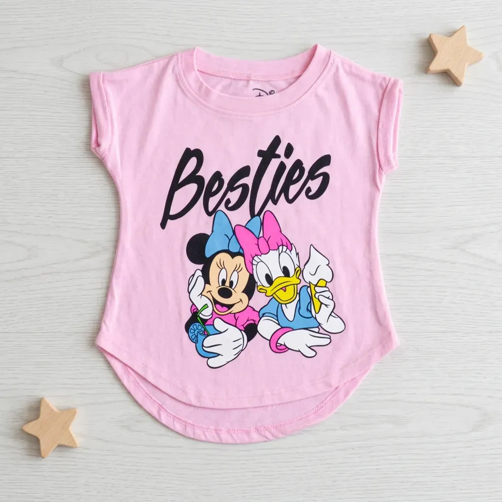 Girl Disney short sleeve cotton T-Shirt oval cut Pink (Rose)