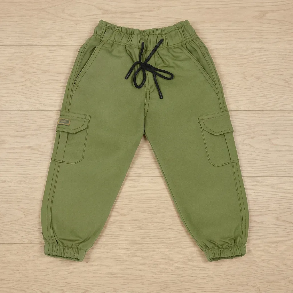 Gabardine pants for Boys baggy design color Olive
