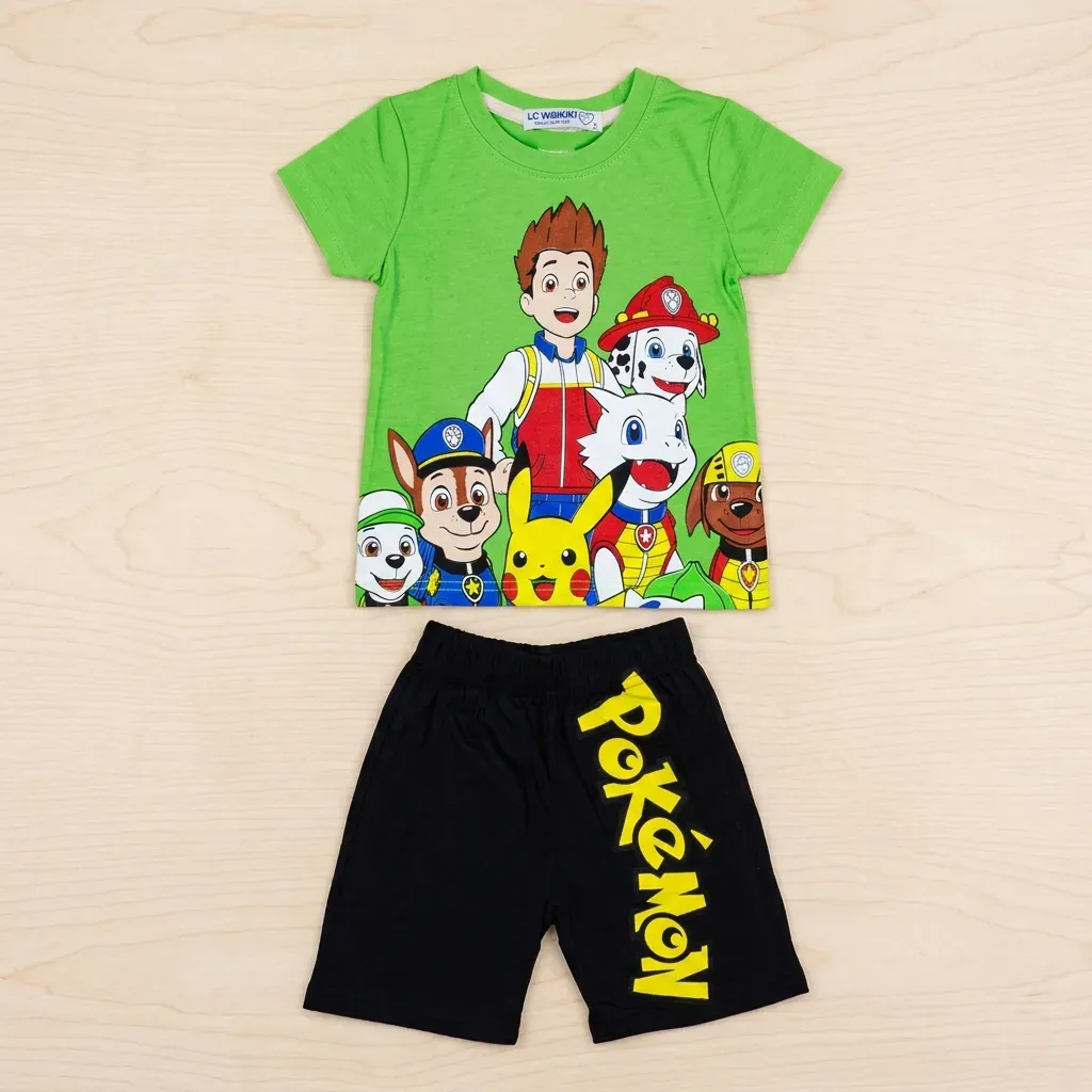 Boys summer cotton pajamas  Pokemon T-Shirt & Shorts Cotton green