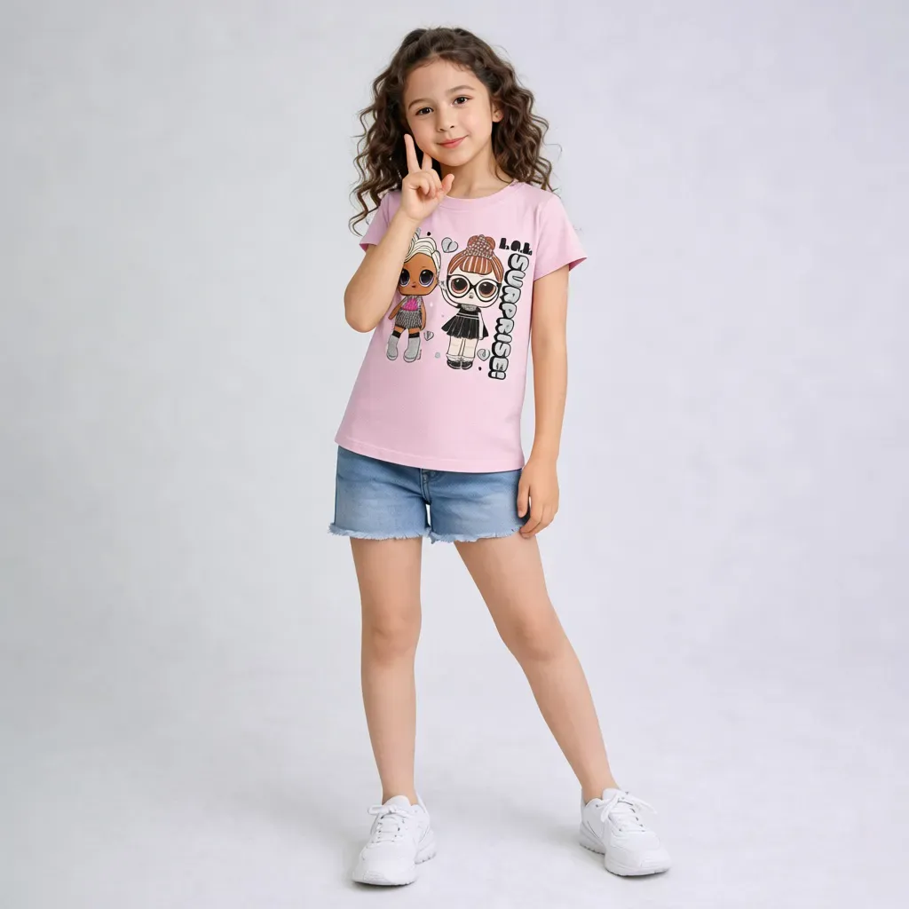 Girls' slim fit cotton chort sleeve T-Shirt – Pink