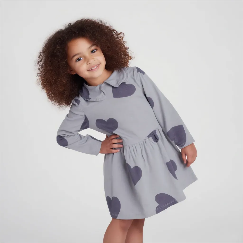 Long Sleeve Grey Dress with Hearts -  Imported