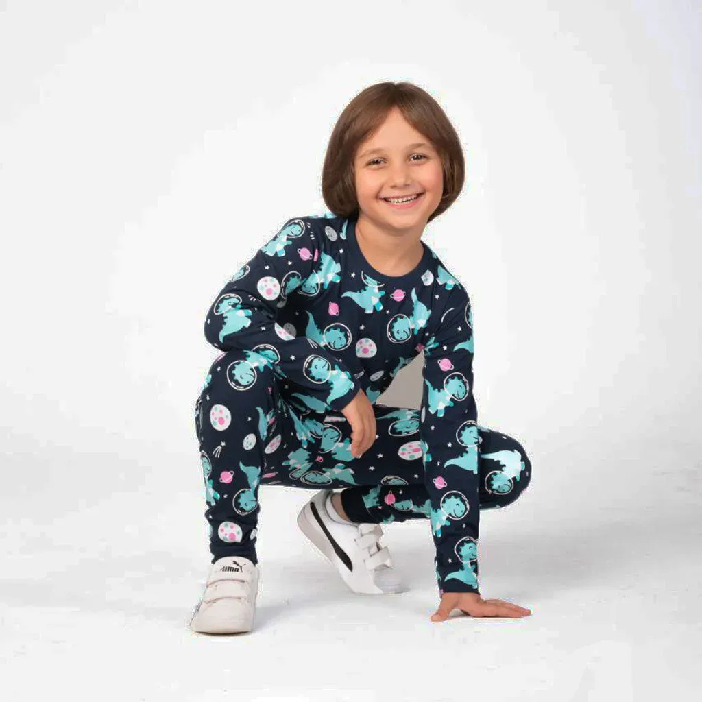 Kids Autumn cotton pajama set space dinosaur design