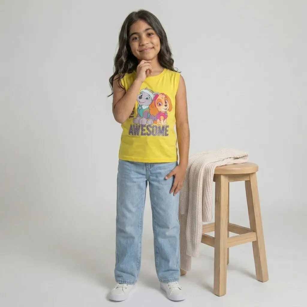 Girl Paw Patrol sleeveless cotton T Shirt Yellow
