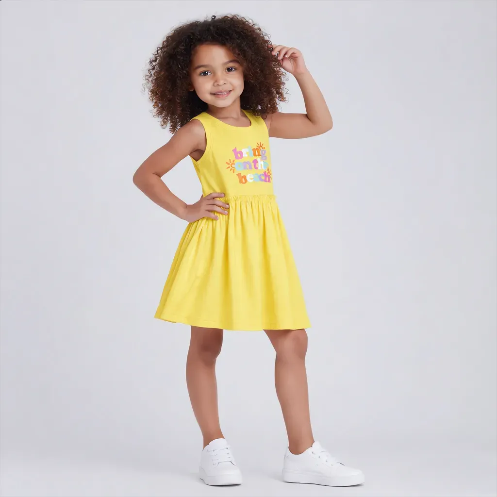 Toddler Girls' Yellow Sleeveless Summer Dress - Imported