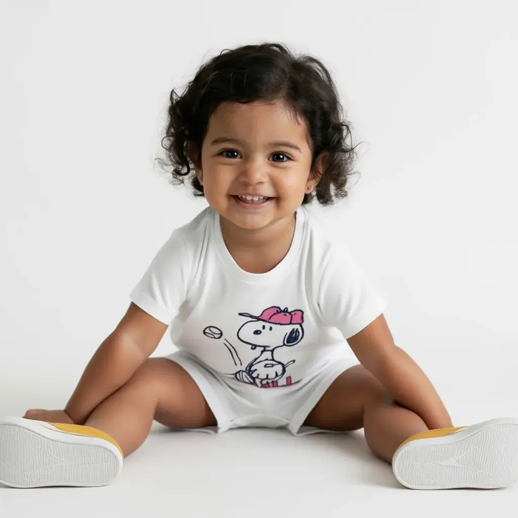 Infant summer Snoopy cotton pajama  White for Boys & Girls