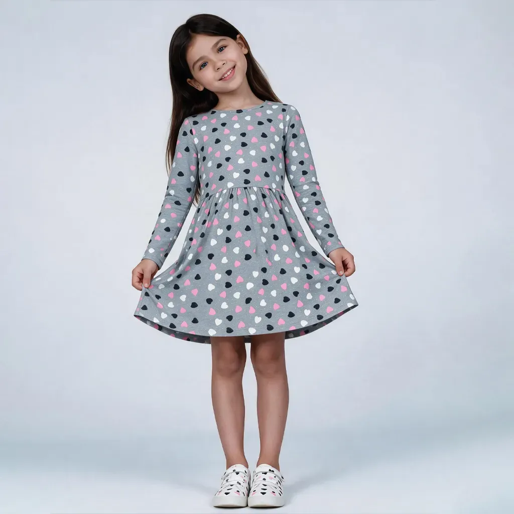 Girls' Long-Sleeve Gray Heart Dress | Fall & Winter