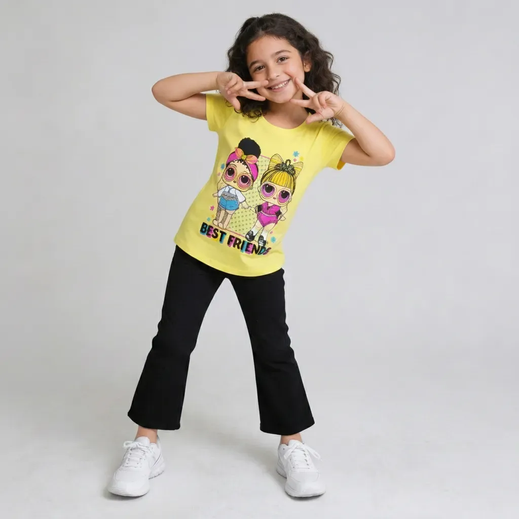 Girls Best Friends summer cotton T Shirt  Yellow