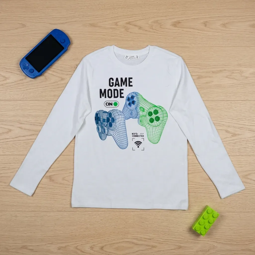 Boys' cotton long-sleeve game mode t-shirt
