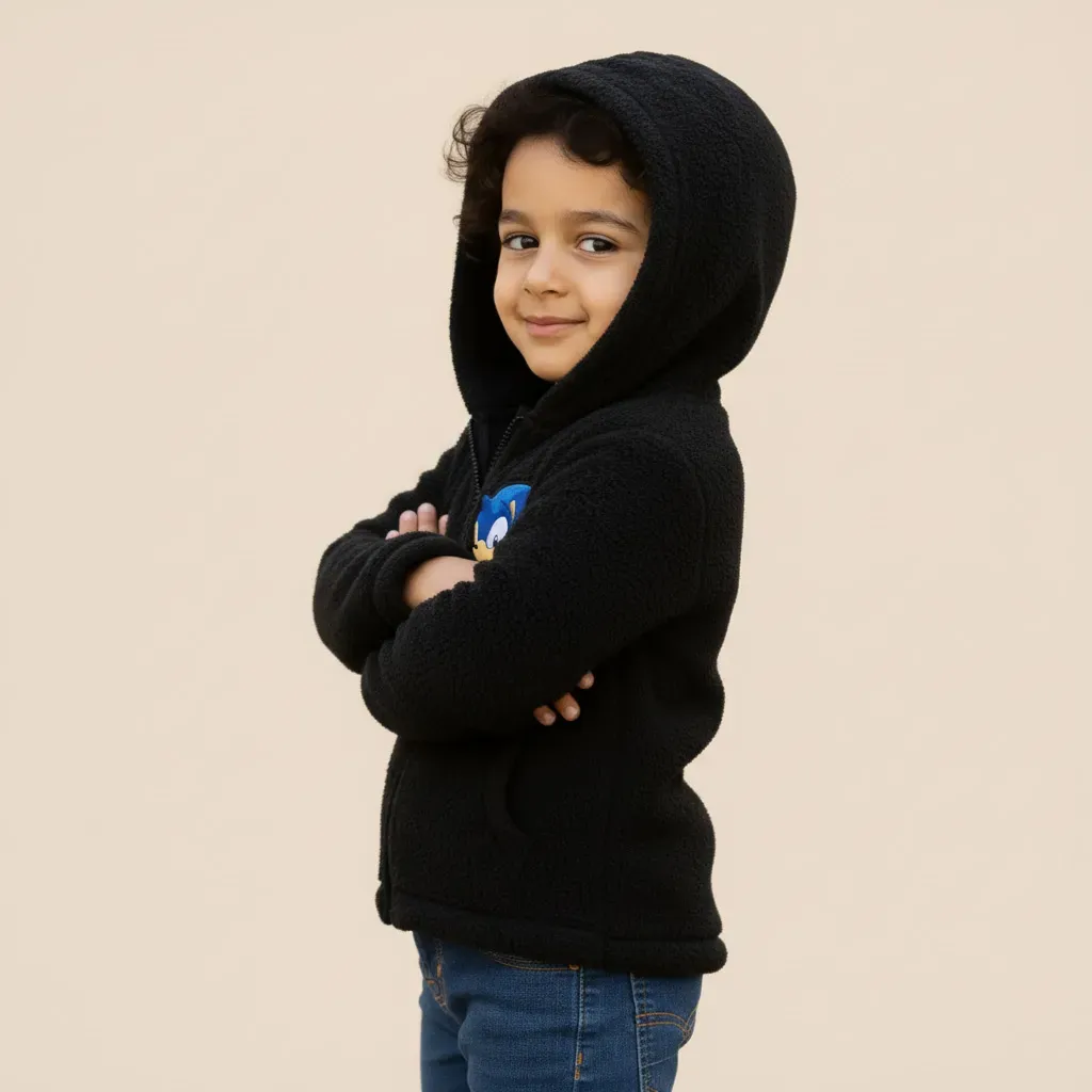 Kids' lightweight zip up hooded fur jacket