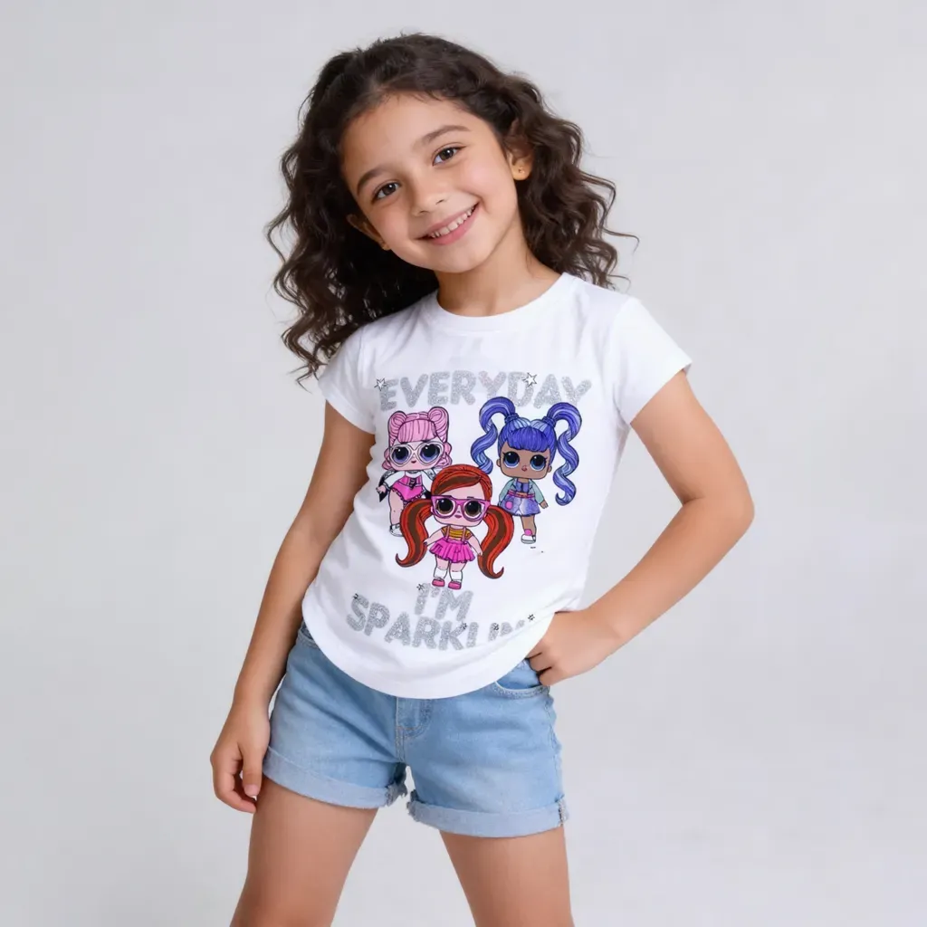 Girl summer slim fit Sparkle White T-Shirt