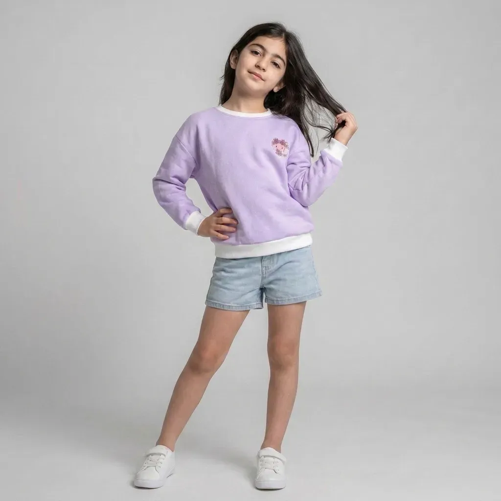 Girls' fleece-lined purple double-print winter top