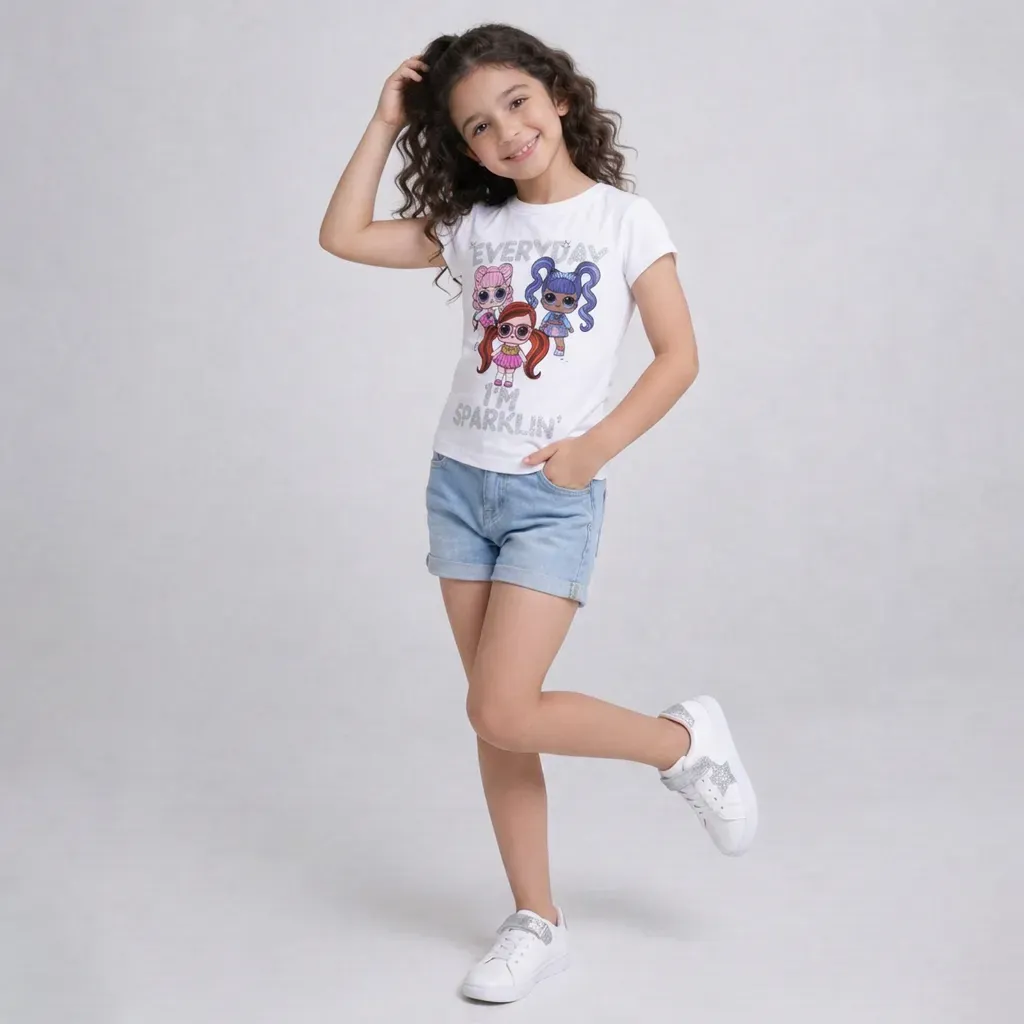 Girl summer slim fit Sparkle White T-Shirt