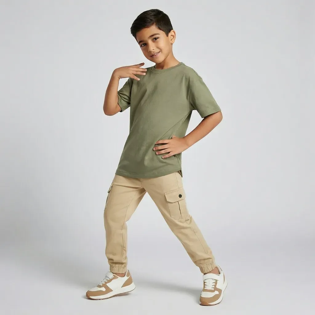 Boys Casual Comfort Pants with Multiple Pockets in Beige