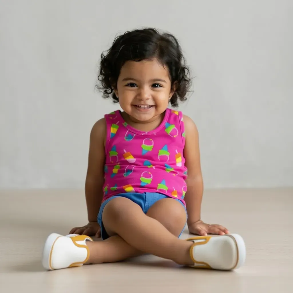 Cotton summer Set for Boys & Girls Ice Cream Vibes Fuchsia with blue shorts