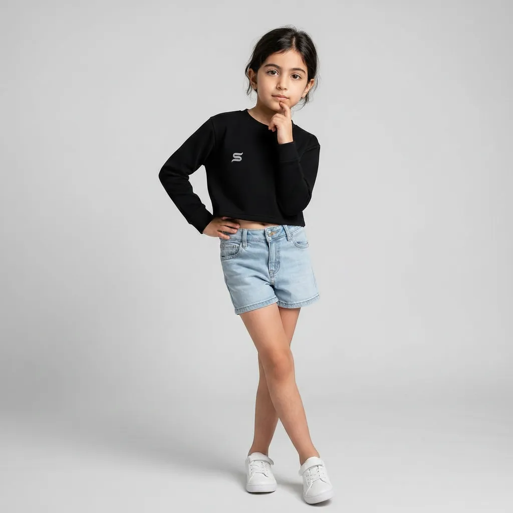 Girls' winter long-sleeve crop top black
