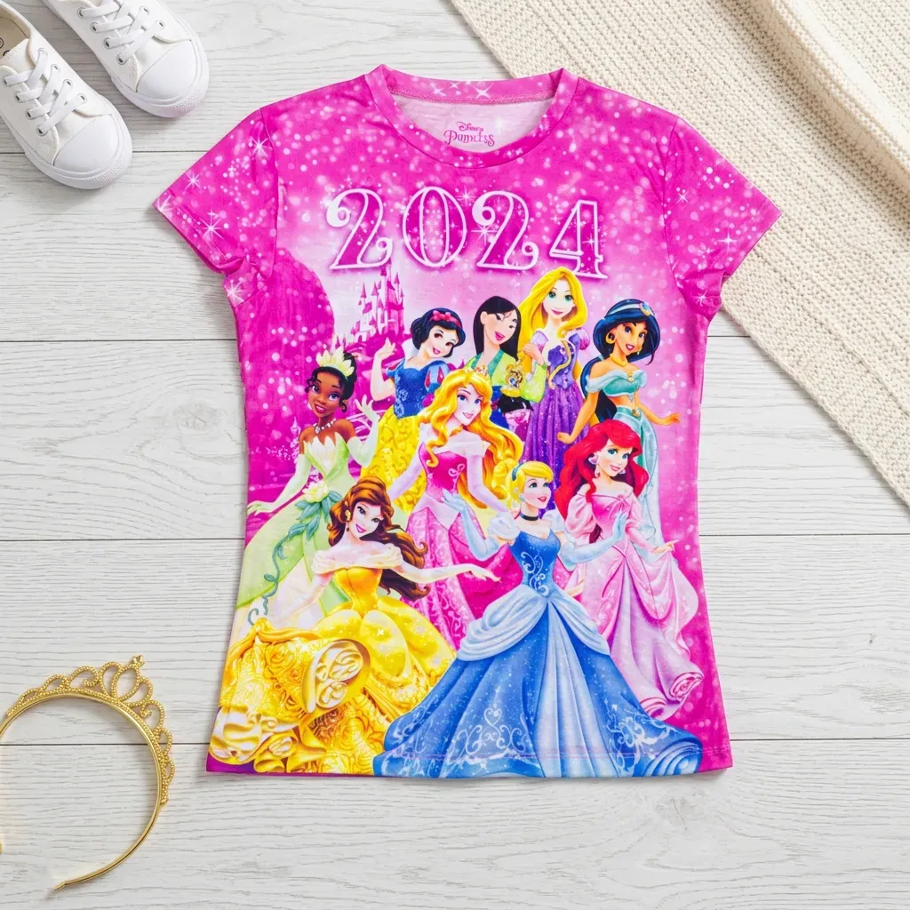 Girls summer T-Shirt with All-Over Disney Print Pink